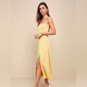 Lulus Charming Dedication Yellow Floral Midi Dress, Size M! 💛